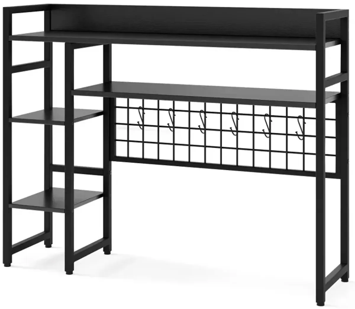 4-Tier Desk Shelf Desktop Display Rack with Metal Grid Panel and 6 Hooks