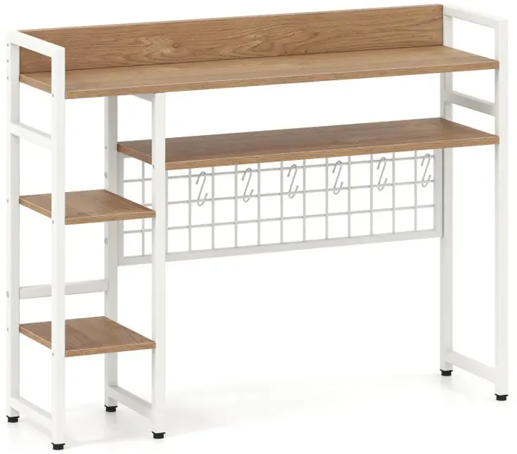 4-Tier Desk Shelf Desktop Display Rack with Metal Grid Panel and 6 Hooks