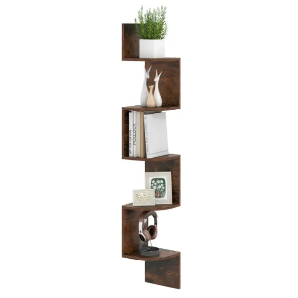 5-Tier Corner Shelf Floating Bookshelf Wall Mounted Storage Organizer