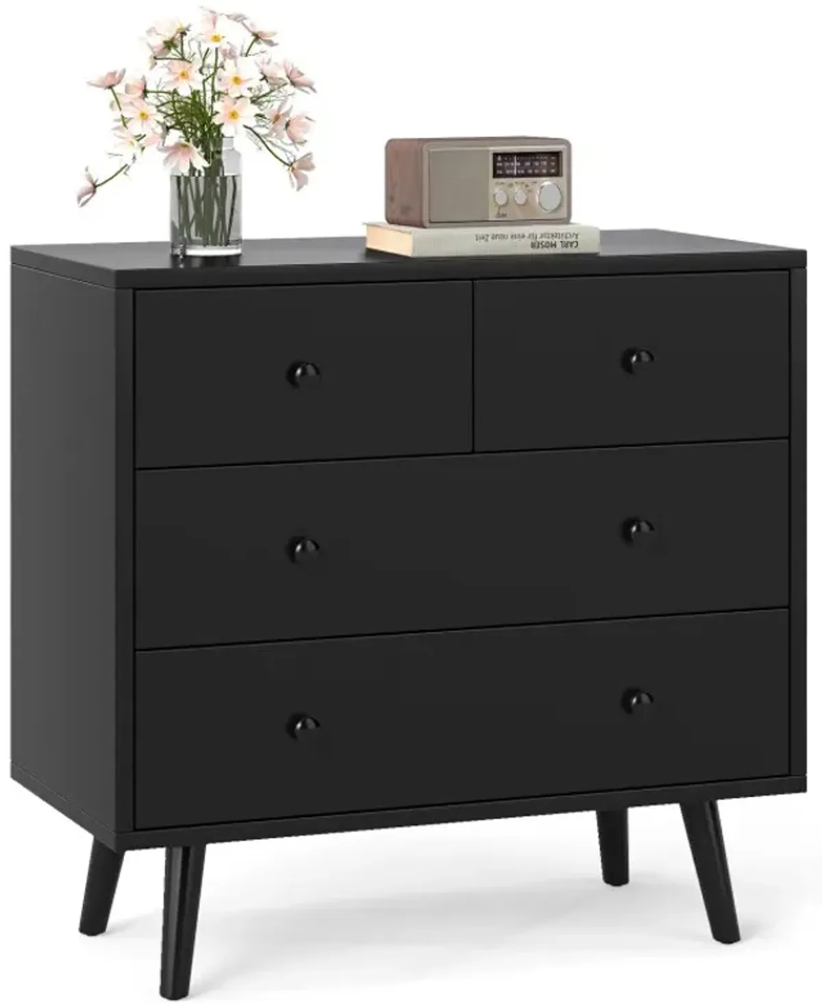 Wide Wooden Dresser with 4 Drawers for Bedroom Living Room