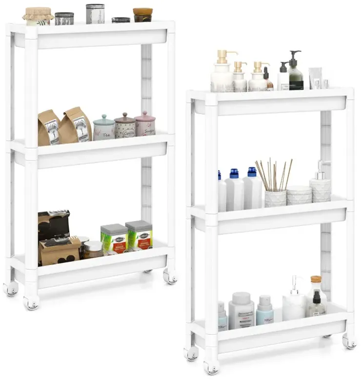 3-Tier Slim Rolling Storage Cart 2-Pack Mobile Bathroom Organizer with Wheels