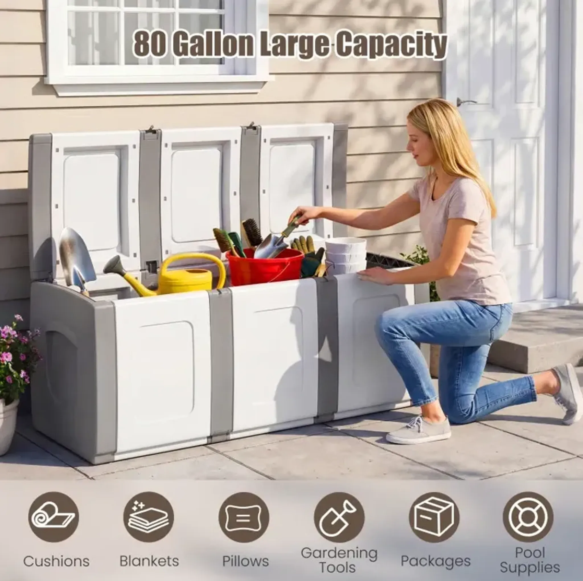 80 Gallon Patio Container with Lockable Lid for Packages and Garden ...