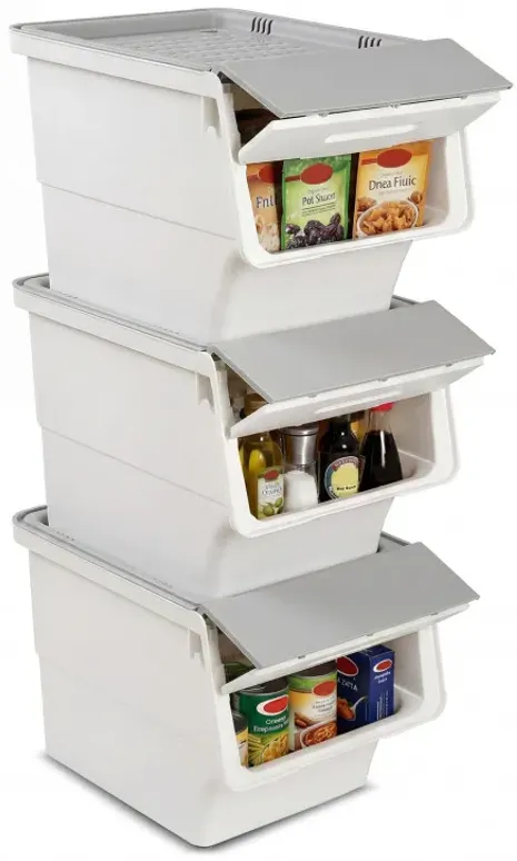 3 Pieces Storage Bins on Wheels Stackable Plastic Boxes with Stay-Open Lid (M)