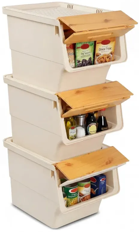 3 Pieces Storage Bins on Wheels Stackable Plastic Boxes with Stay-Open Lid (M)