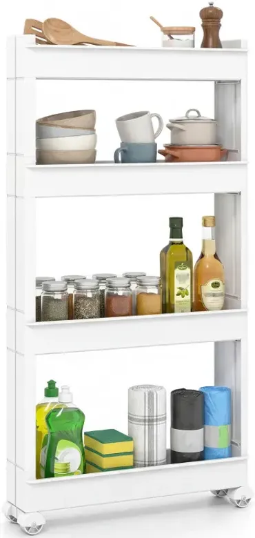 4-Tier Multifunctional Slim Storage Trolley with Detachable Trays
