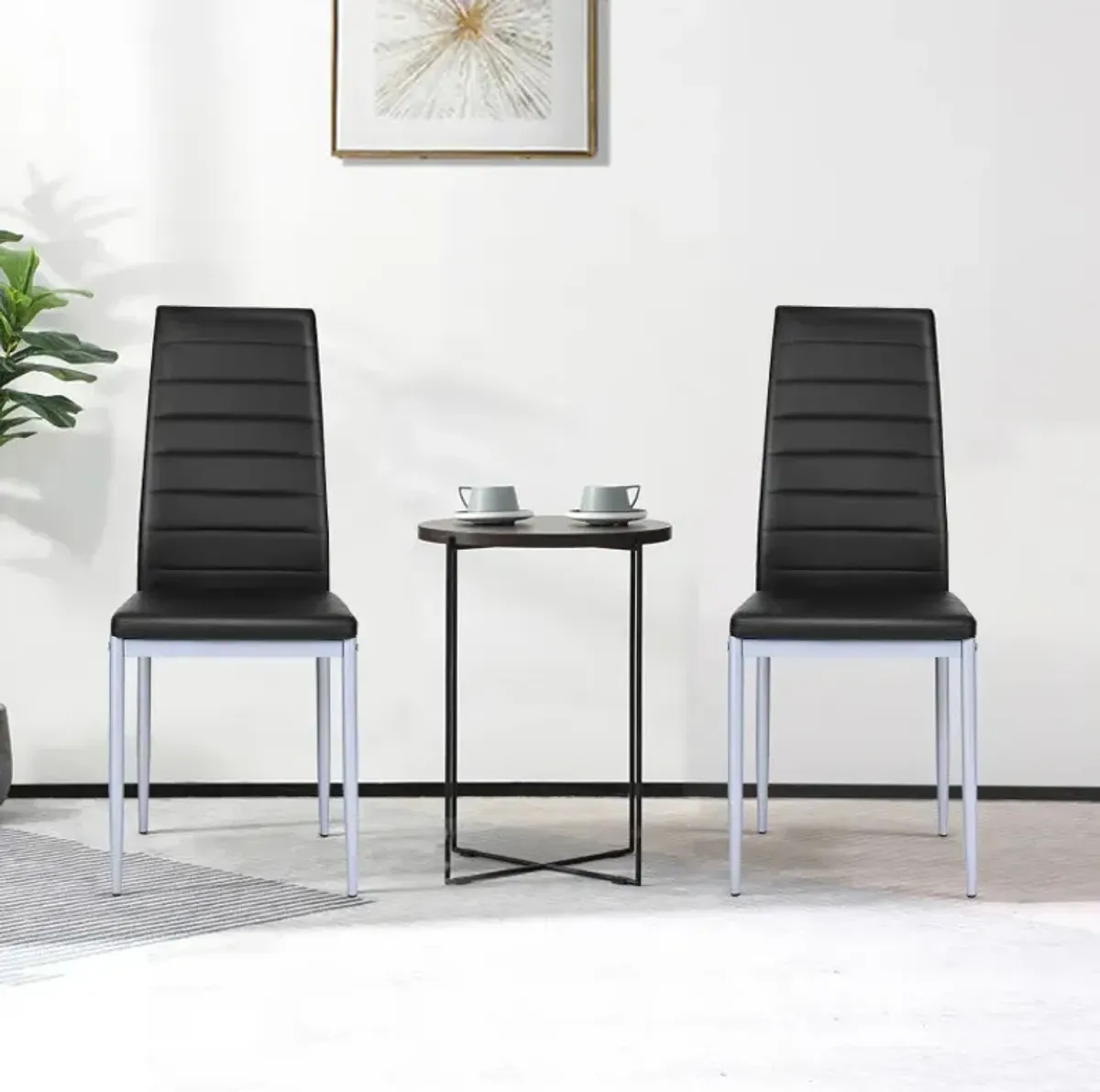 4 Pieces PVC Elegant Design Leather Dining Chairs with Solid Metal Legs