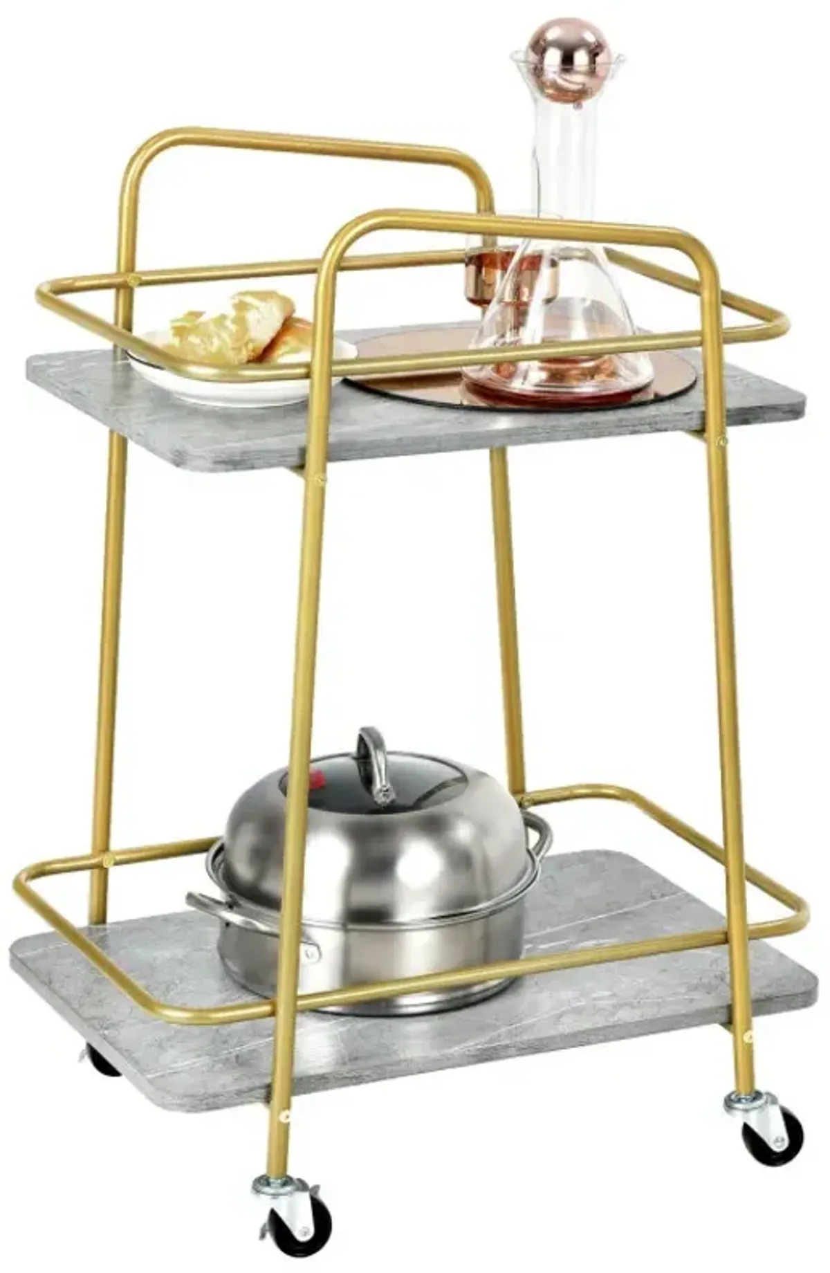2-tier Kitchen Rolling Cart with Steel Frame and Lockable Casters