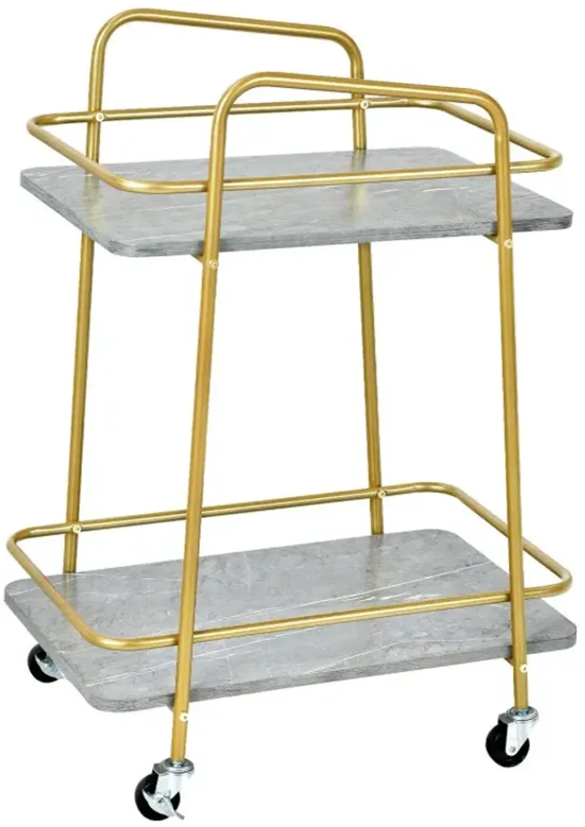 2-tier Kitchen Rolling Cart with Steel Frame and Lockable Casters