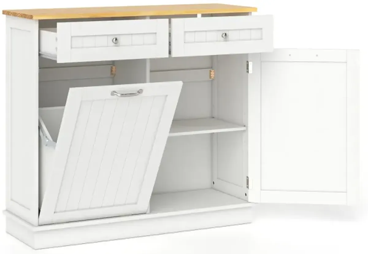 Kitchen Tilt Out Trash Cabinet with 2 Drawers and Adjustable Shelf