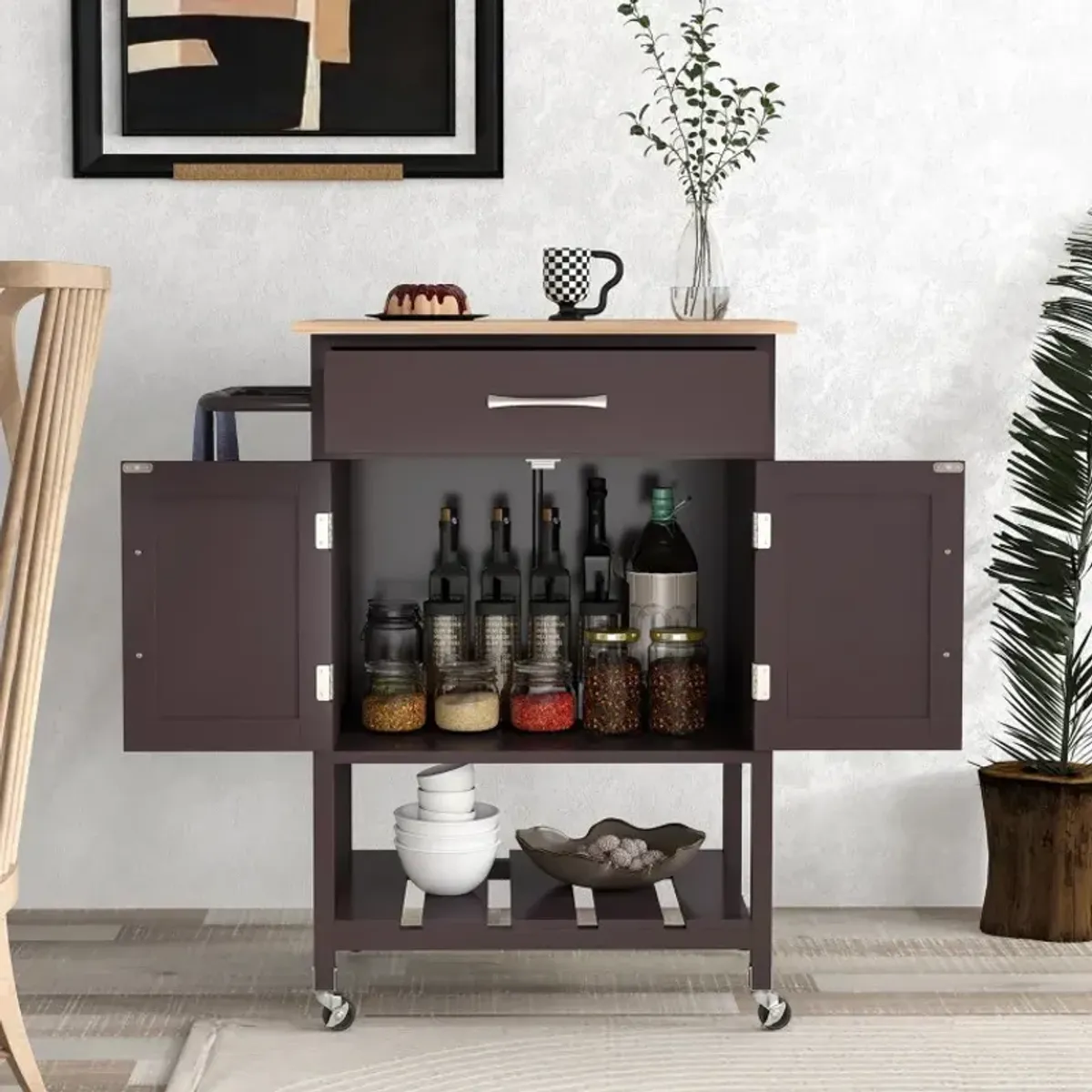 Rolling Kitchen Island Cart with Drawer and Towel Rack