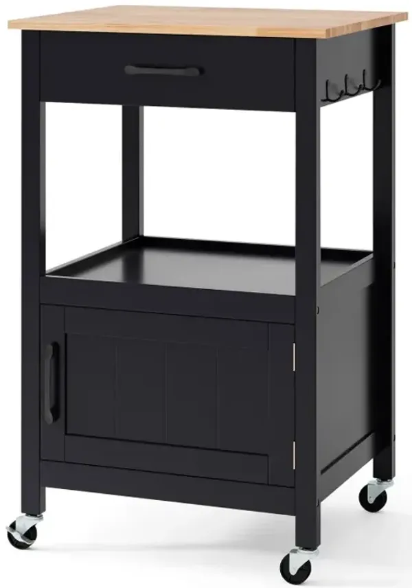 Rolling Kitchen Island Kitchen Cart with Rubber Wood Top and Drawer