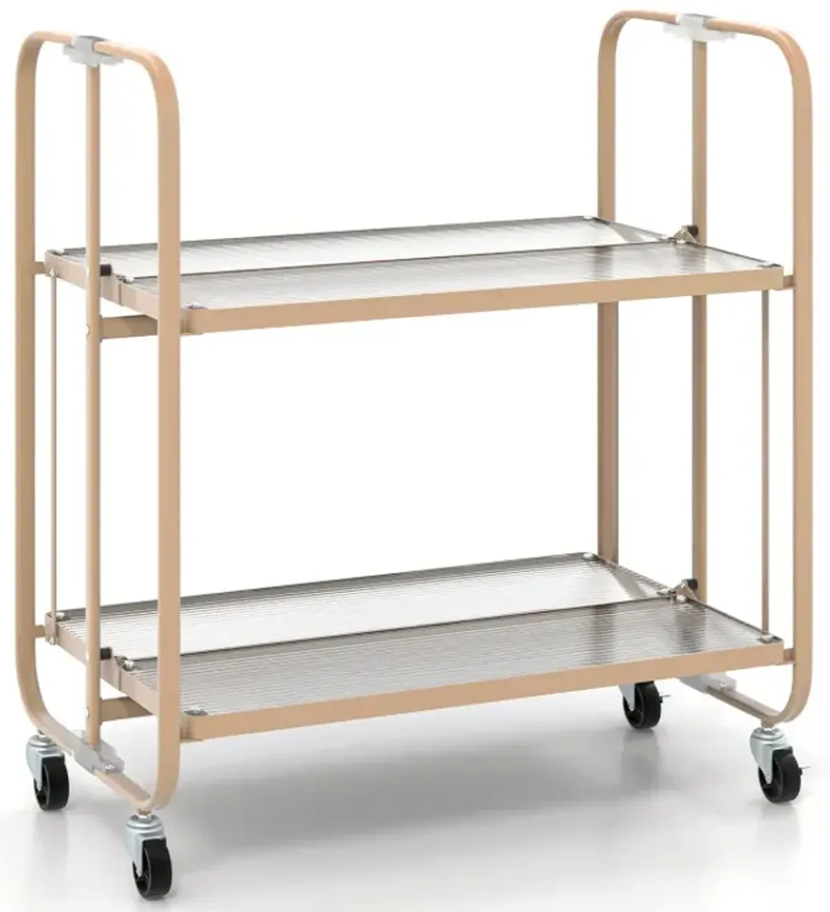 2-Tier Mobile Serving Cart with Tempered Glass Shelf