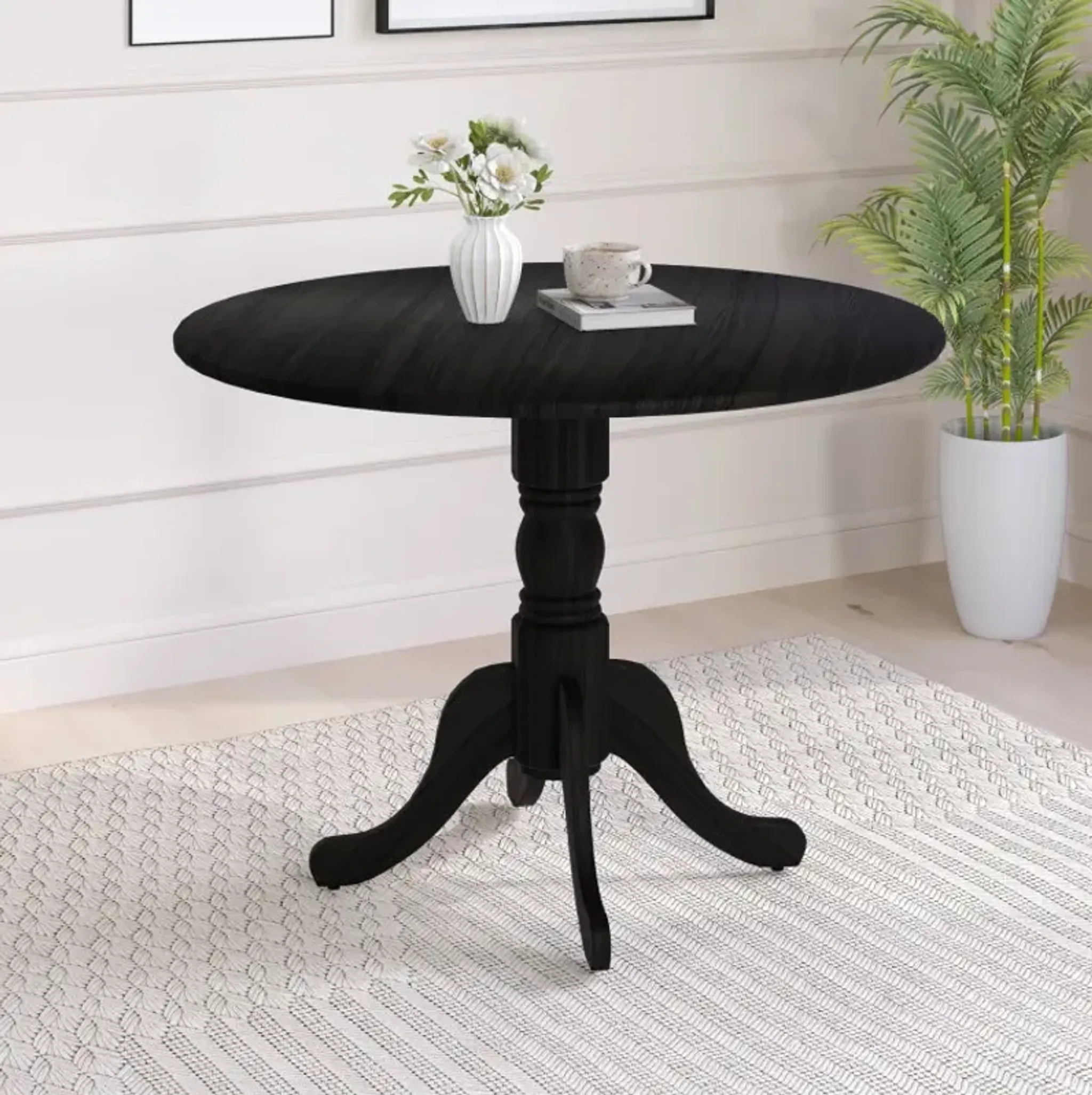 Wooden Dining Table With Round Tabletop And Trestle Legs Costway ...