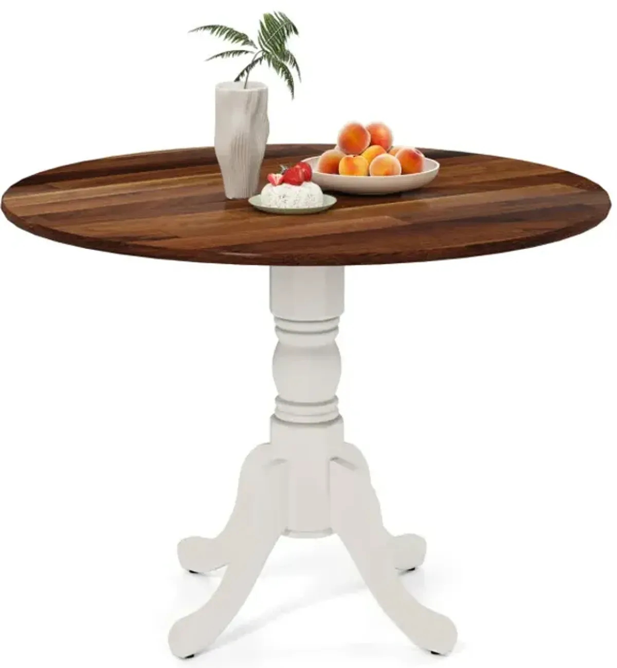 Wooden Dining Table with Round Tabletop and Trestle Legs