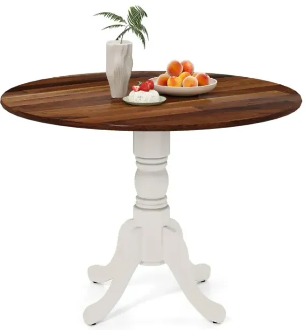 Wooden Dining Table with Round Tabletop and Trestle Legs