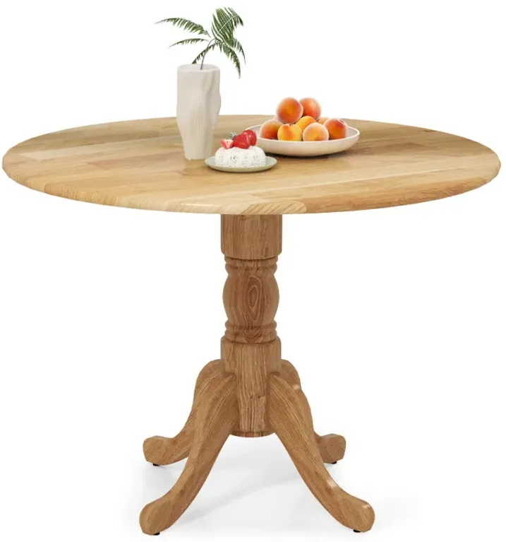 Wooden Dining Table with Round Tabletop and Trestle Legs