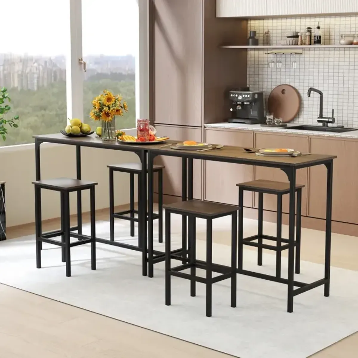 Industrial 3-Piece 47.5" Counter-Height Dining Table and 2 Bar Stools