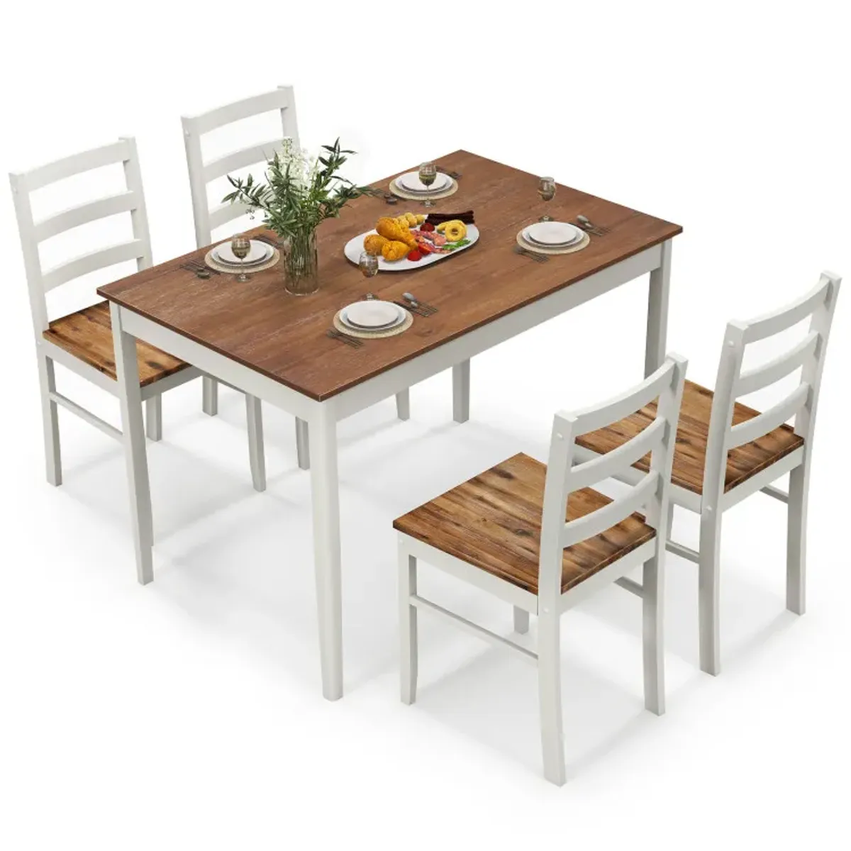 5-Piece Wooden Dining Set with Rectangular Table and 4 Chairs