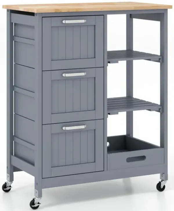 Rolling Kitchen Island Utility Storage Cart with 3 Large Drawers