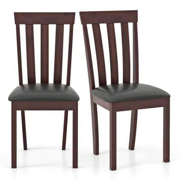 Dining Chair Set of 2 Upholstered Wooden Kitchen Chairs with Padded Seat and Rubber Wood Frame