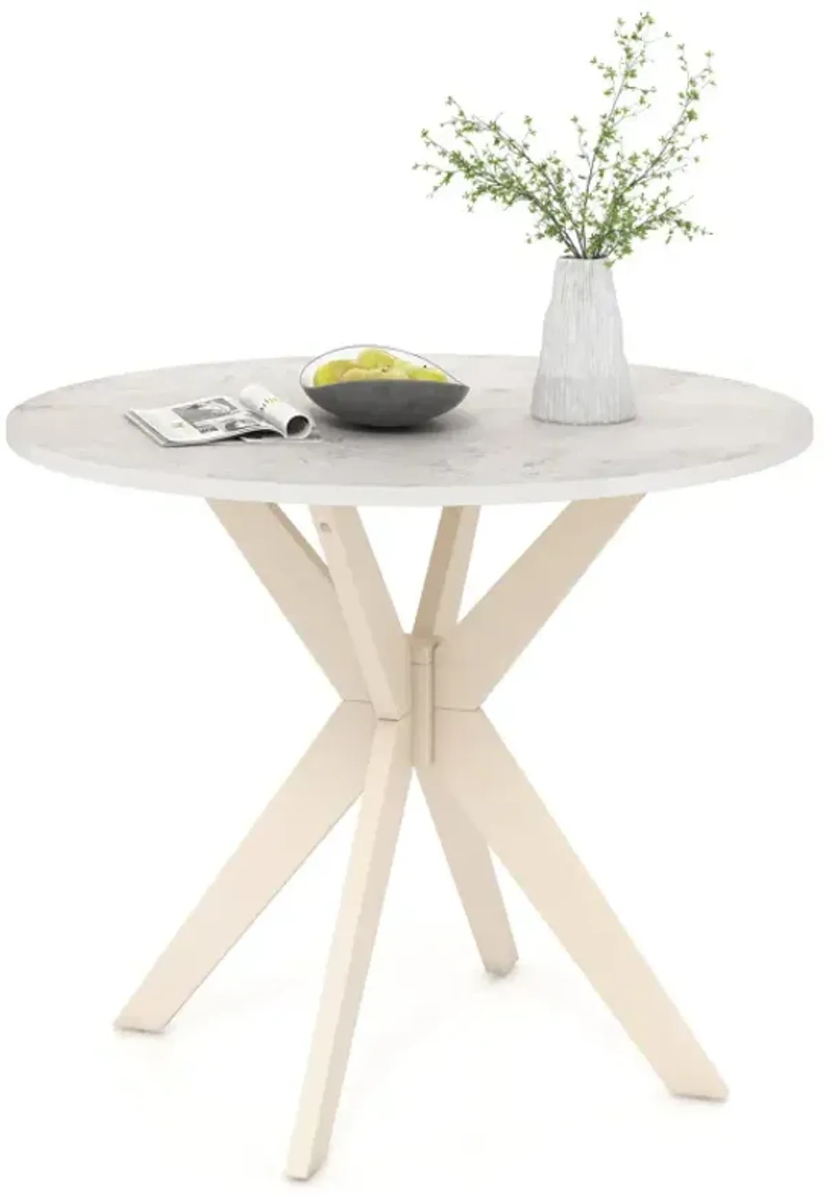 36-Inch Mid Century Modern Kitchen Table with Faux Marble Tabletop and Solid Rubber Wood Legs