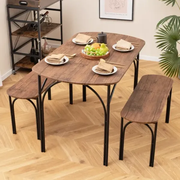3-Piece Dining Table Set for 4 with Metal Frame