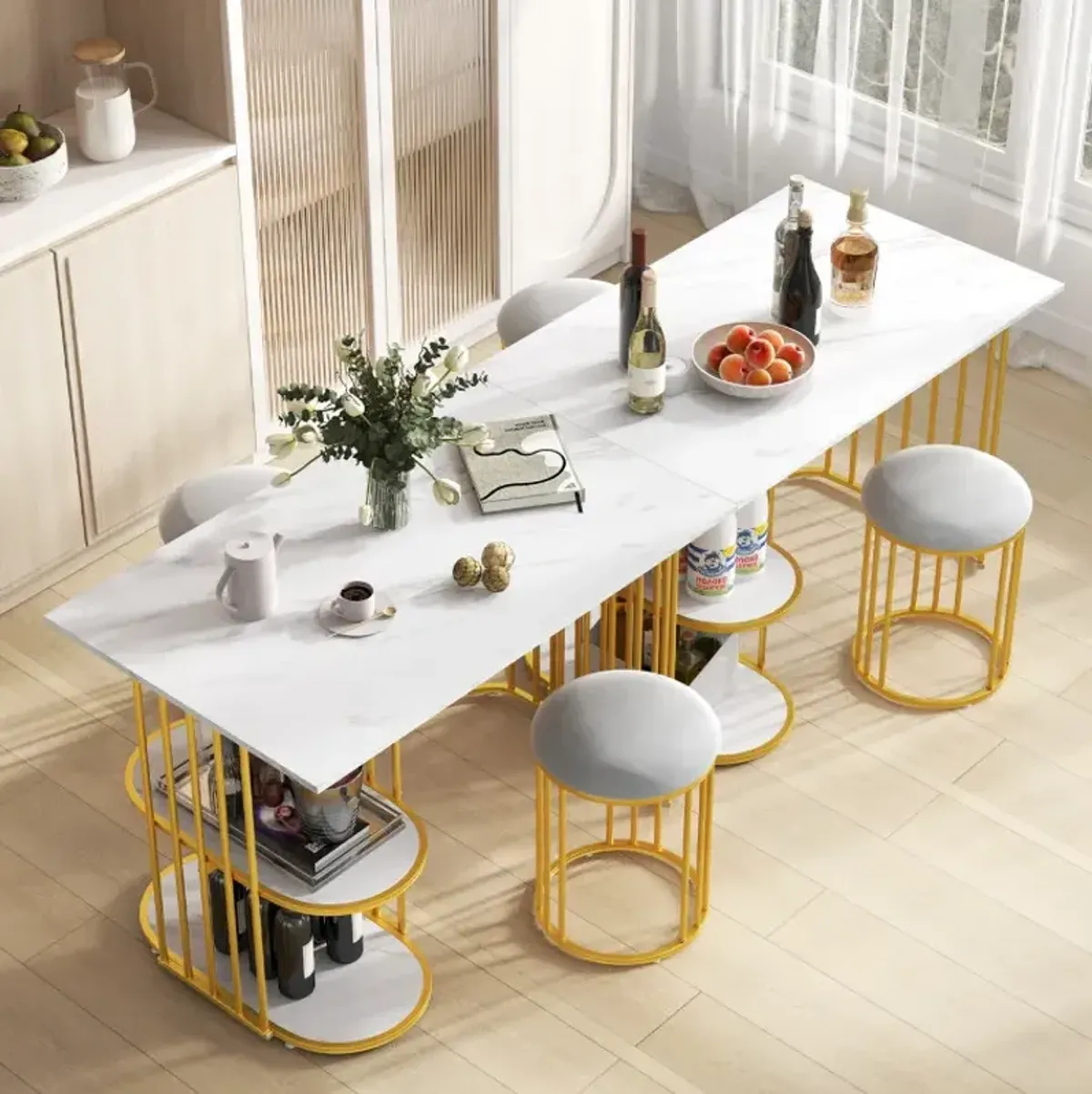 Rectangular Dining Table for 2 with 2-tier Storage Shelf for Small Space Dining Room