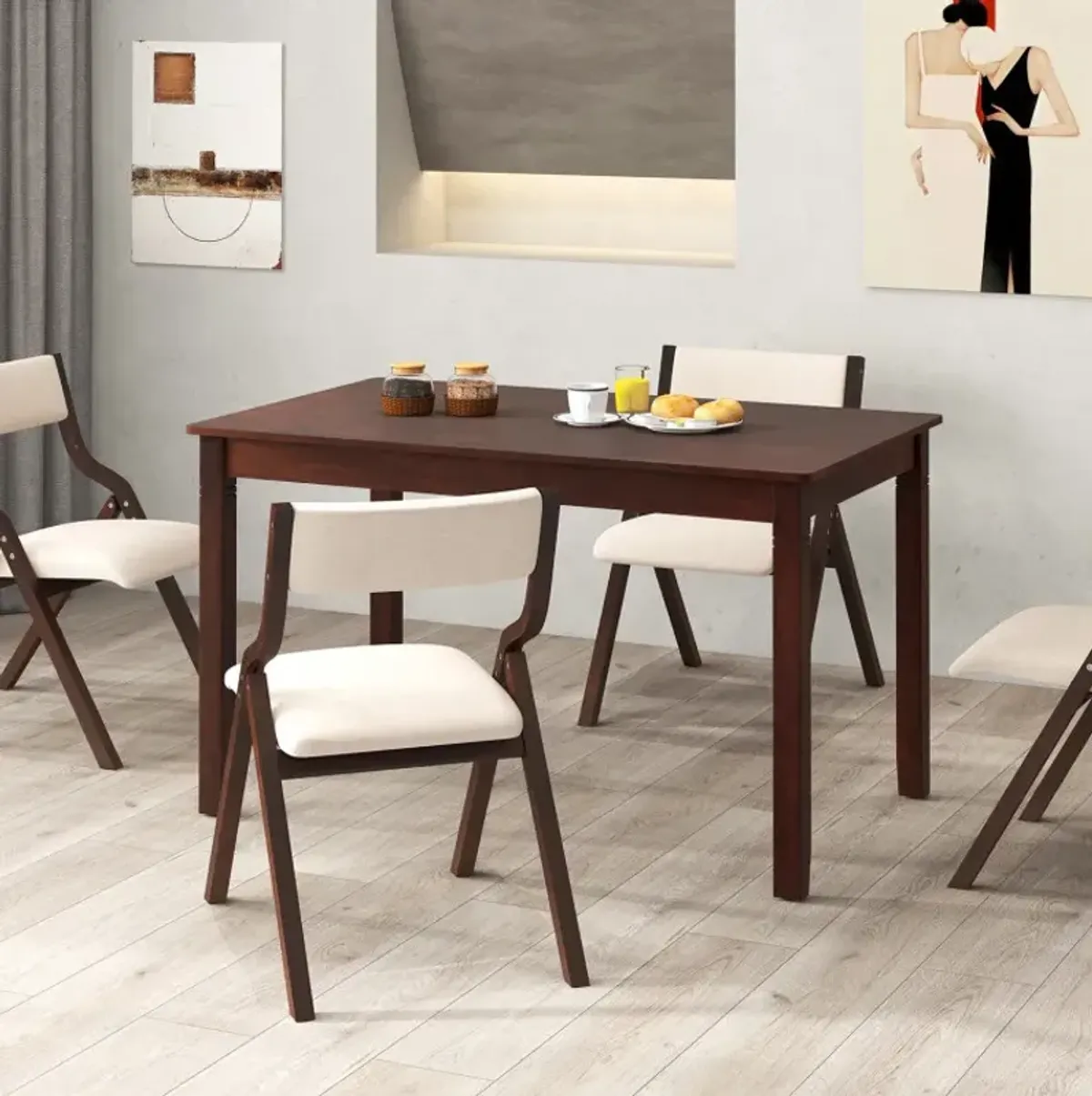 48-Inch Wooden Dining Table for 4 People Rectangular Kitchen Table with Rubber Wood Legs