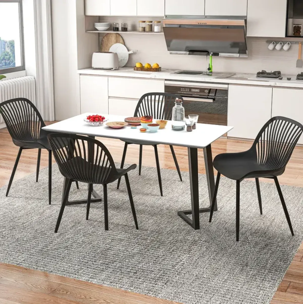 Modern Kitchen Chairs with Metal Legs, Cutout Backrest, Curved Seat for Dining Room Home Office