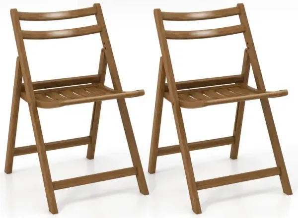 Folding Dining Chair Set of 2 with Rubber Wood Frame and Slatted Seat
