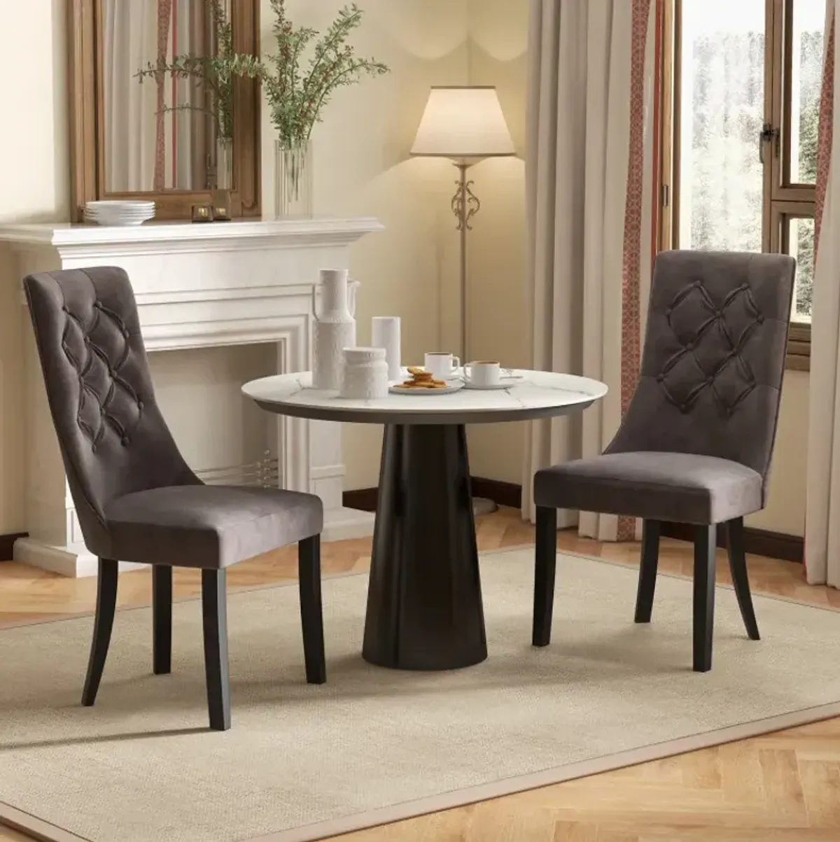 Tufted Dining Chairs Set of 2 with High Backrest and Padded Seat