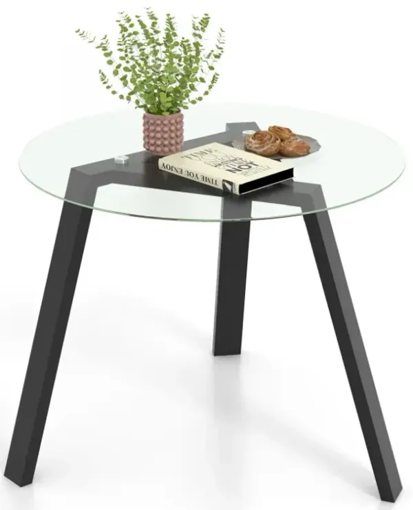 36 Inches Round Glass Dining Table for 4 with Rubber Wood Frame