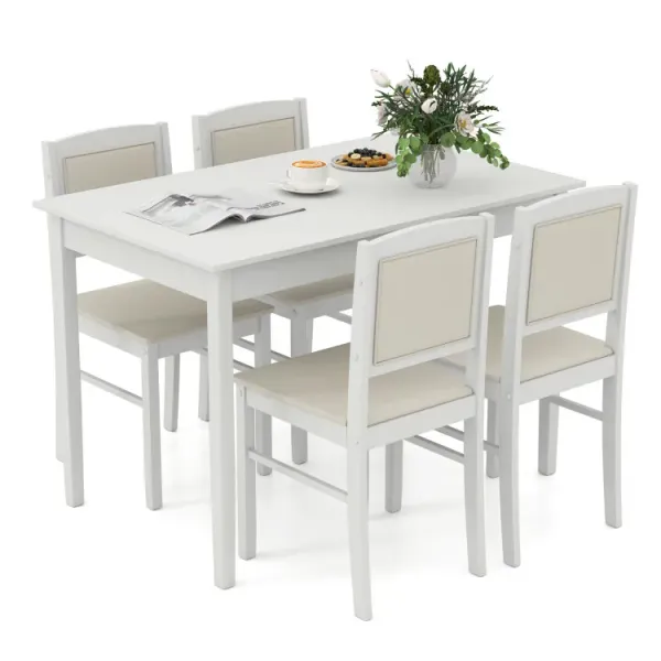 5-Piece Dining Set for 4 with Rubber Wood Legs for Small Dining Room