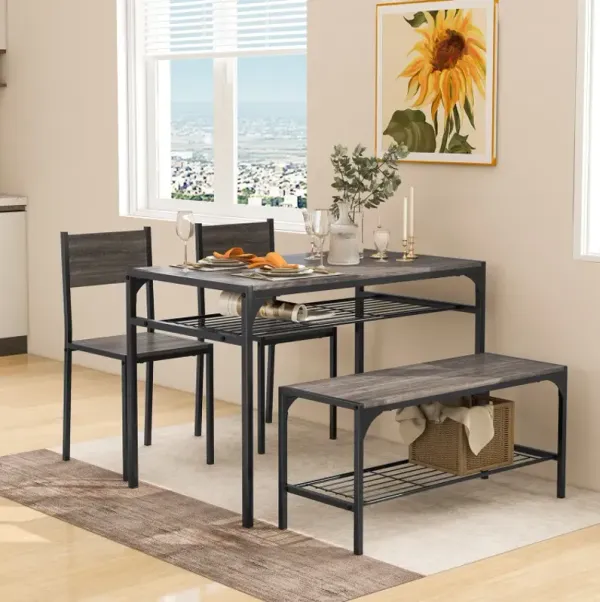 Industrial Style Rectangular Kitchen Table with Bench and Chairs