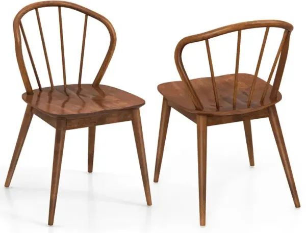 Wooden Dining Chair Set of 2 with High Spindle Back and Wide Seat