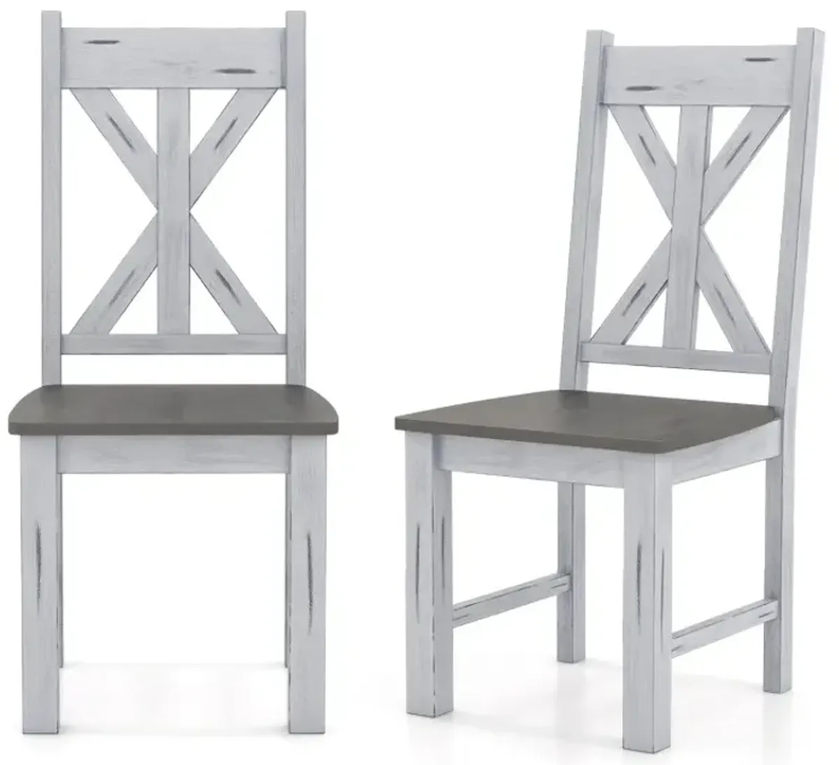 Farmhouse Chair Set of 2 with Rubber Wood Frame and Elegant Hollowed Backrest