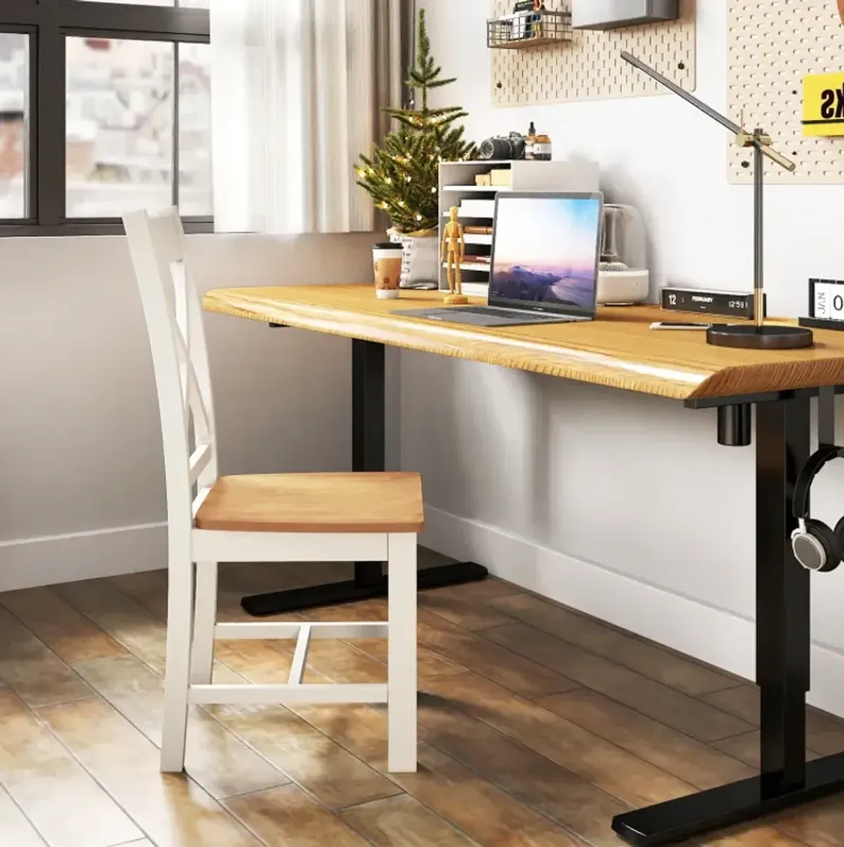 Wooden Dining Chairs Set of 2 with High Back and Rubber Wood Frame