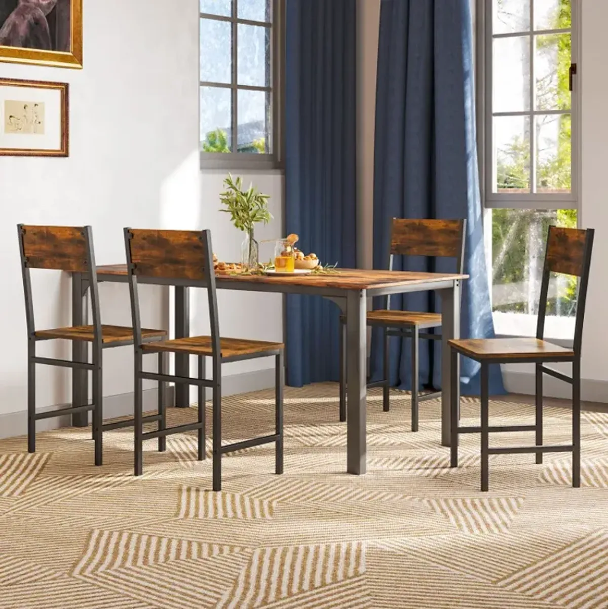 Industrial Kitchen Side Chairs Set of 2 with Metal Legs and Slanted Back