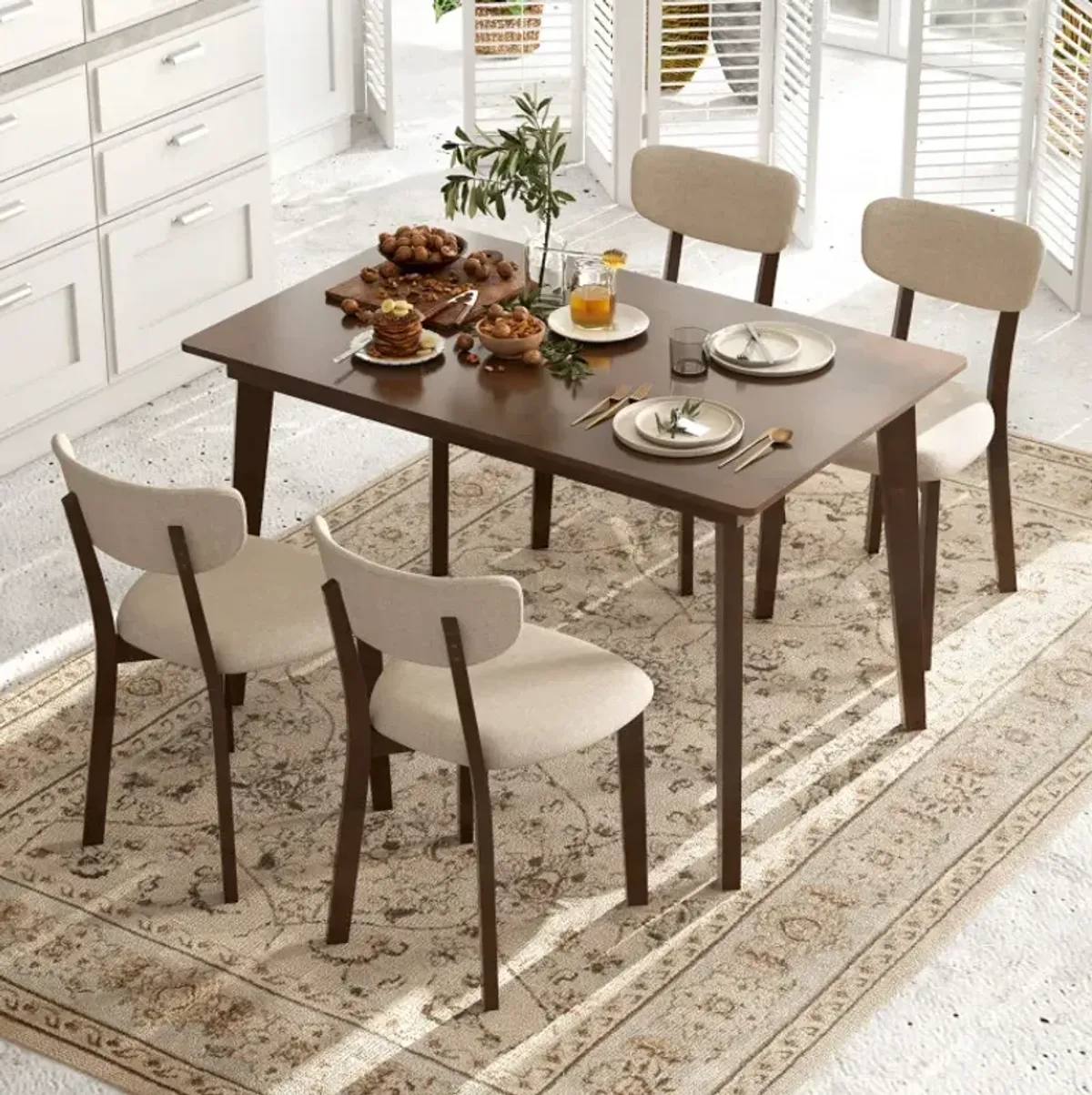 48 Inch Wooden Dining Table with Rubber Wood Legs for 4 People