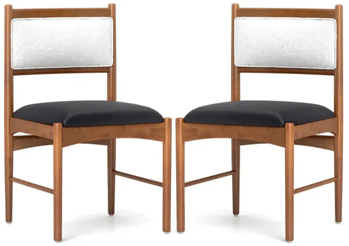 Wooden Dining Chair Set of 2 with Rubber Wood Frame and Faux Sherpa Backrest