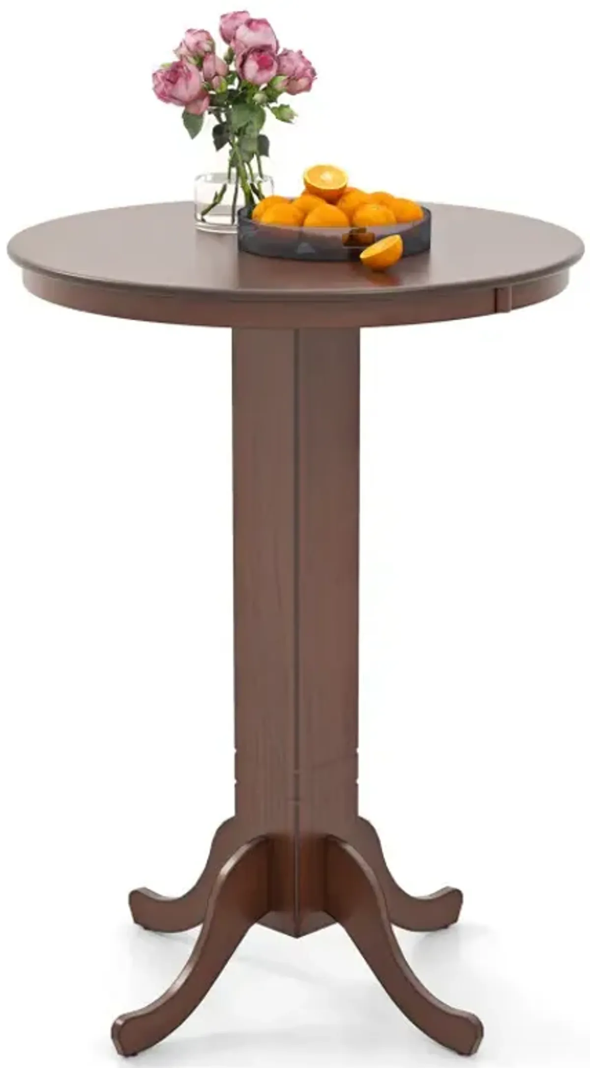 Wood Pub Round Dining Table with Pedestal Base