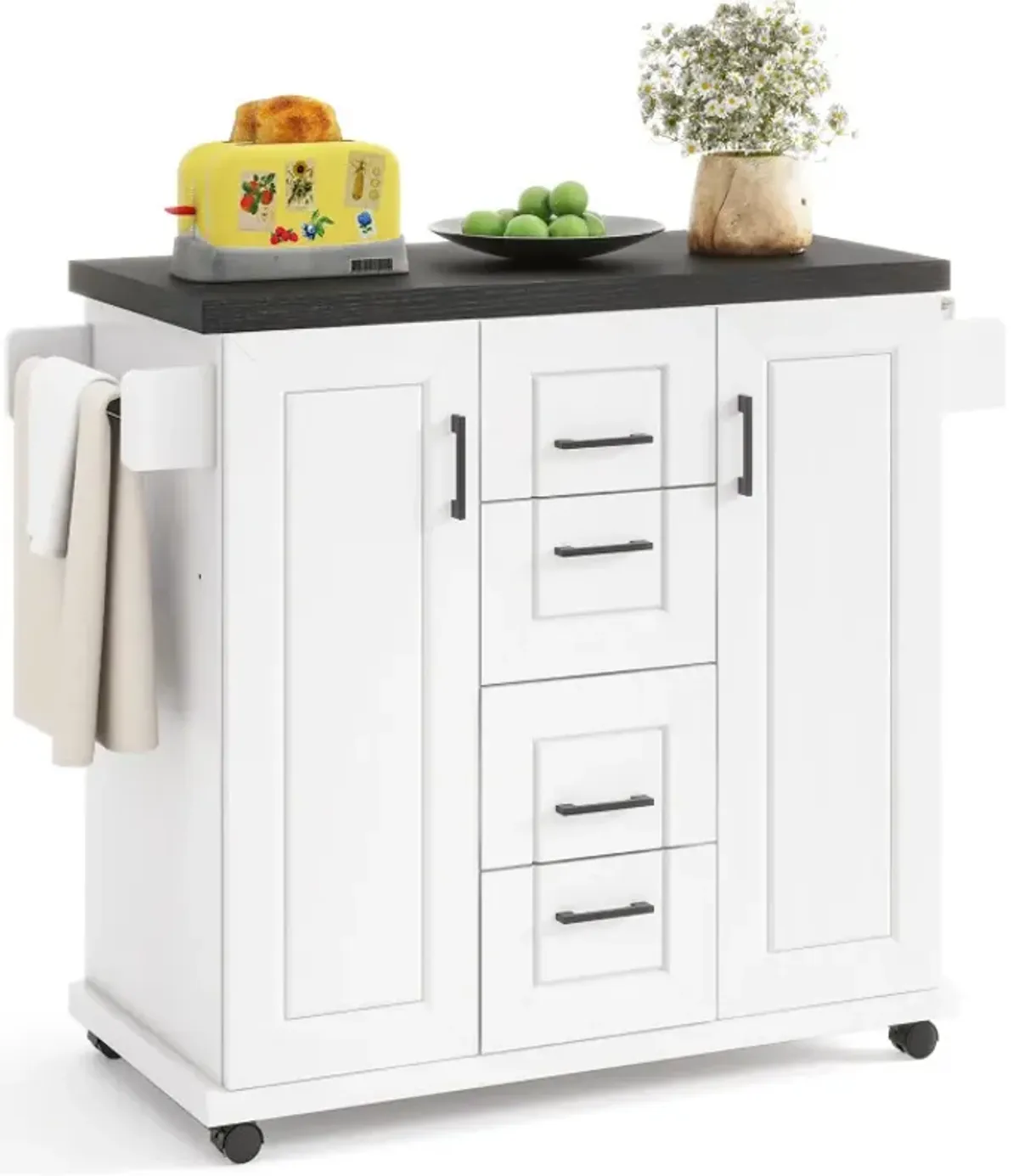 Rolling Kitchen Island Cart on Wheels with Storage Cabinets