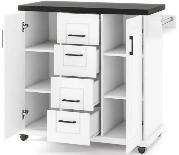 Rolling Kitchen Island Cart on Wheels with Storage Cabinets