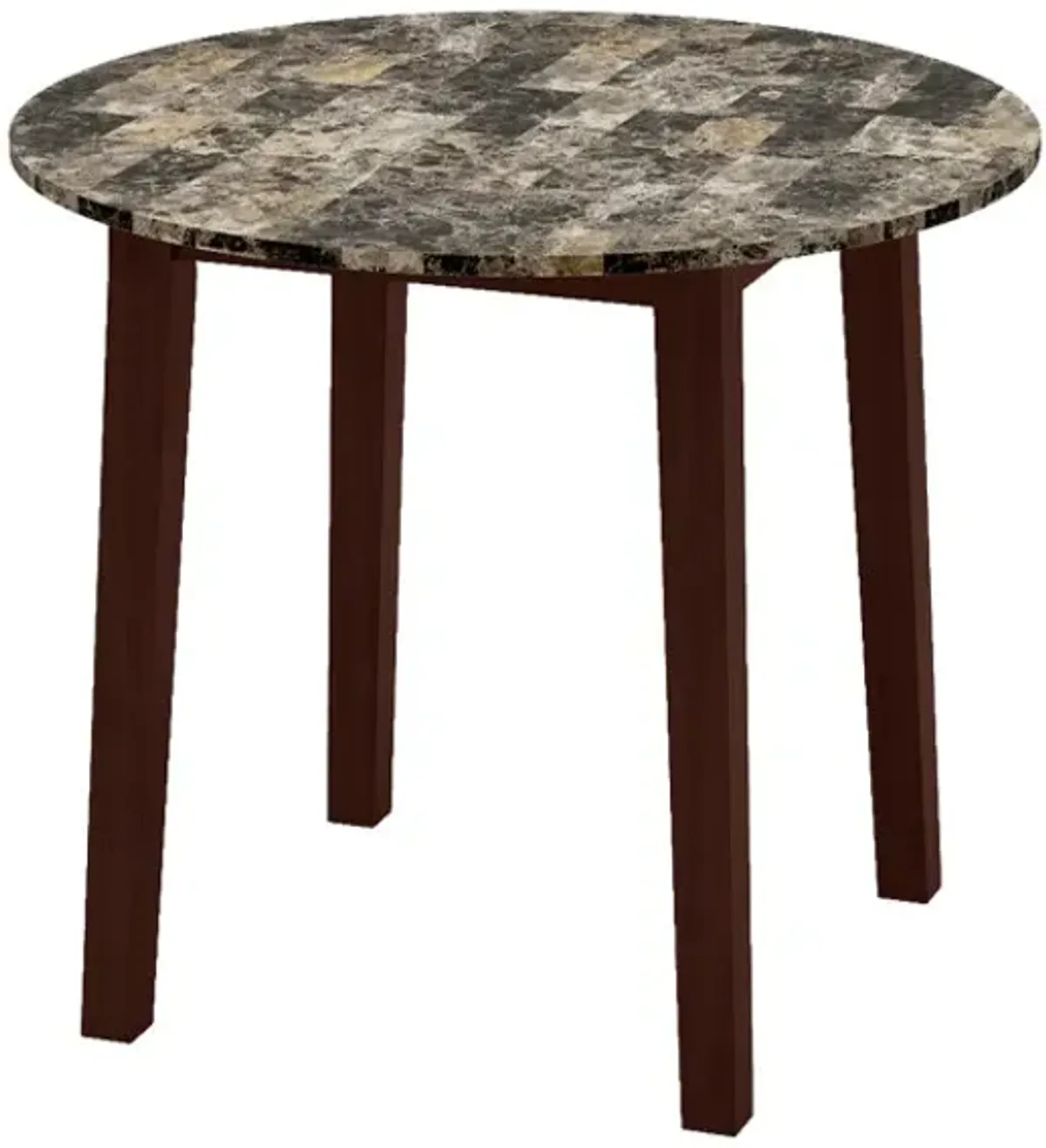 35 Inch Round Dining Table with Rubber Wood Legs and Marble-textured Veneer Tabletop