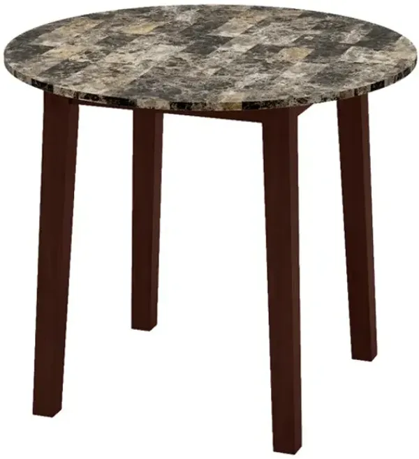 35 Inch Round Dining Table with Rubber Wood Legs and Marble-textured Veneer Tabletop