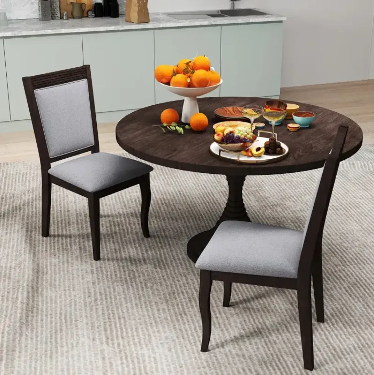 Wood Dining Chairs Set of 2 with Rubber Wood Frame and Padded Seat