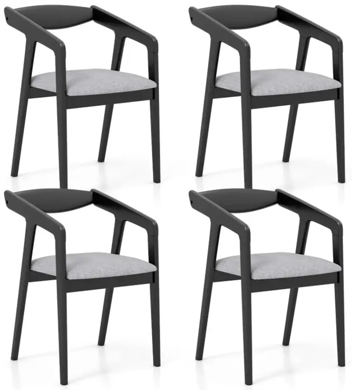 Wooden Dining Chair Set of 2 with Rubber Wood Frame, Armrests and Padded Cushion
