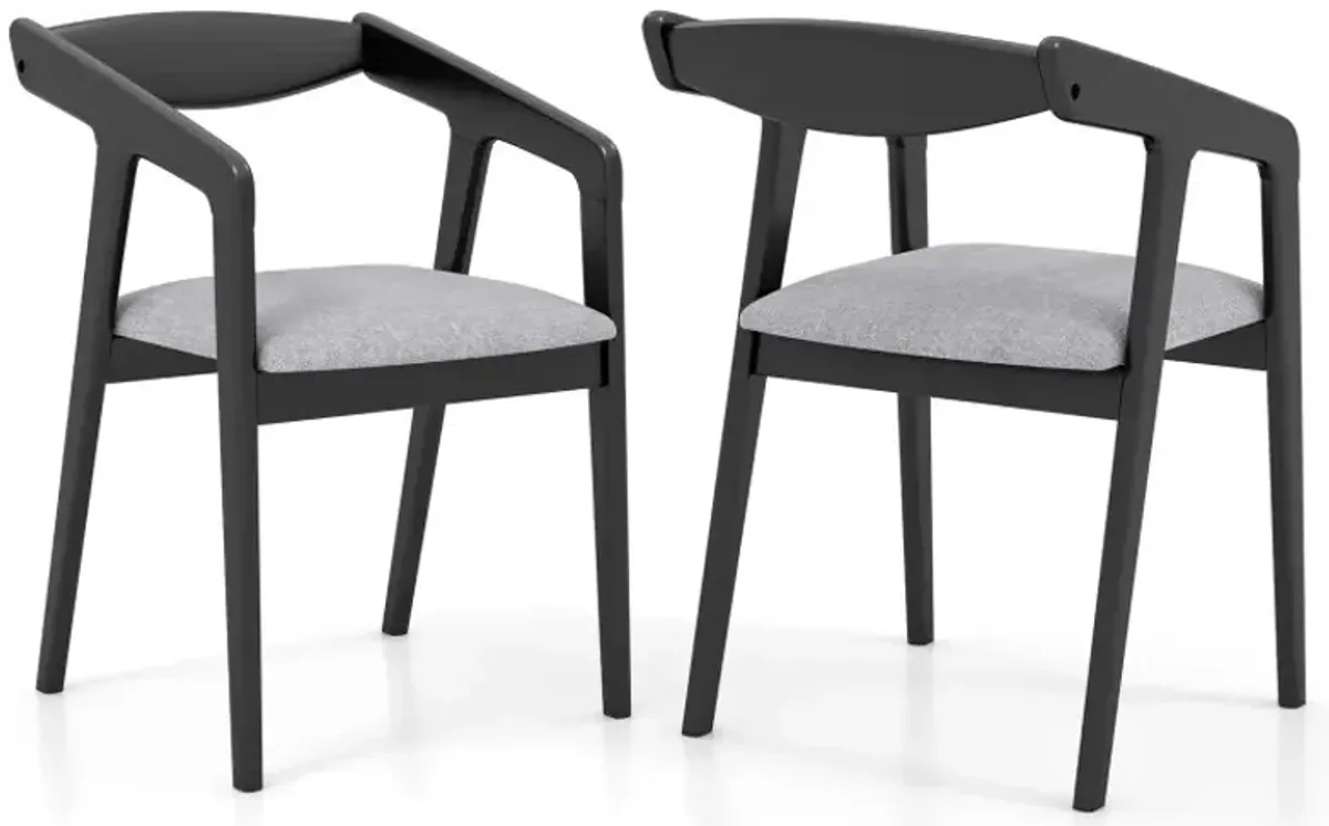 Wooden Dining Chair Set of 2 with Rubber Wood Frame, Armrests and Padded Cushion