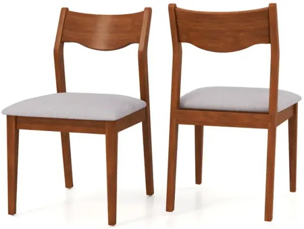 Wooden Dining Chair Set of 2 with Rubber Wood Frame and Wide Padded Seat