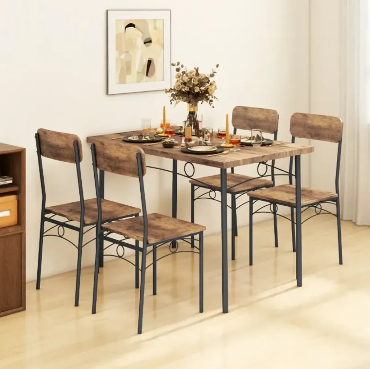 5-Piece Industrial Dining Table Set for 4 for Small Place Apartment